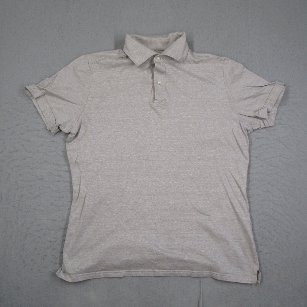Emanuel Berg Mens Polo Shirt Tan Cotton Linen Modern Fit Short Sleeve Size L